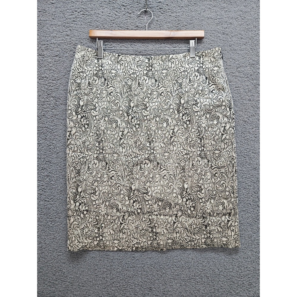 J. Jill Pencil Skirt 14 Gold Black Brocade Metallic Jacquard Paisley Holiday